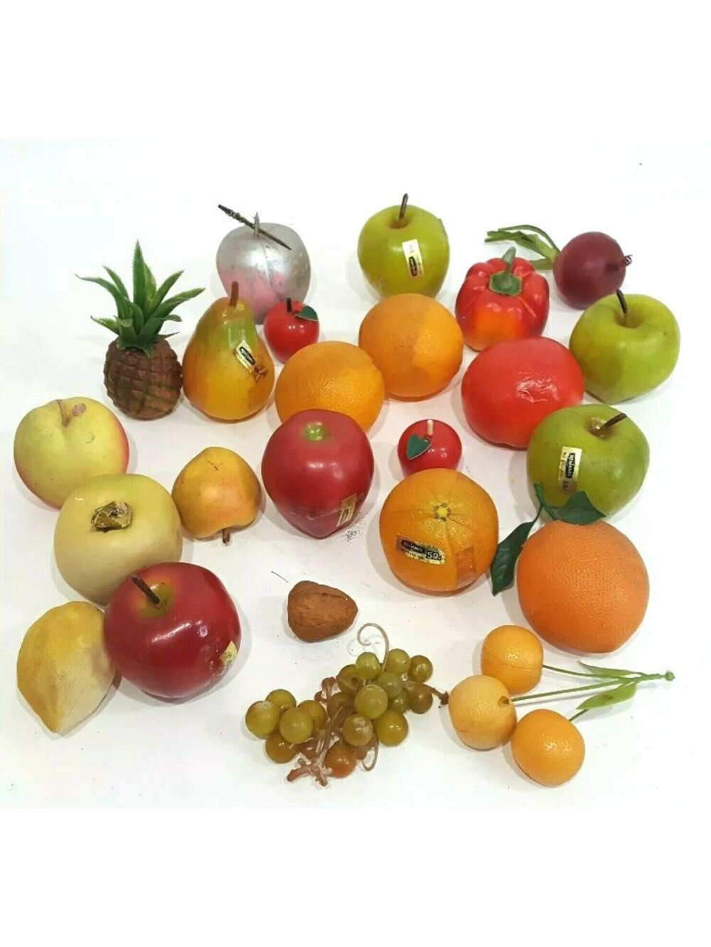 Vintage Fake Faux Artificial Fruit Grapes Apples Orange Lot of 24 Decor Bowl
